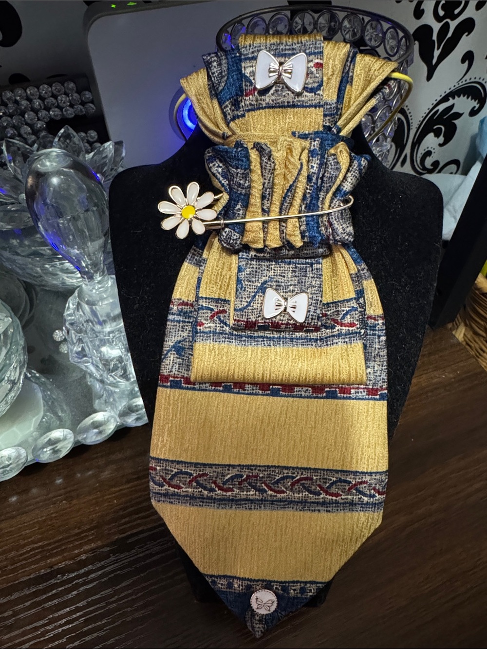 Gold Patterned Necktie with Blue Accents